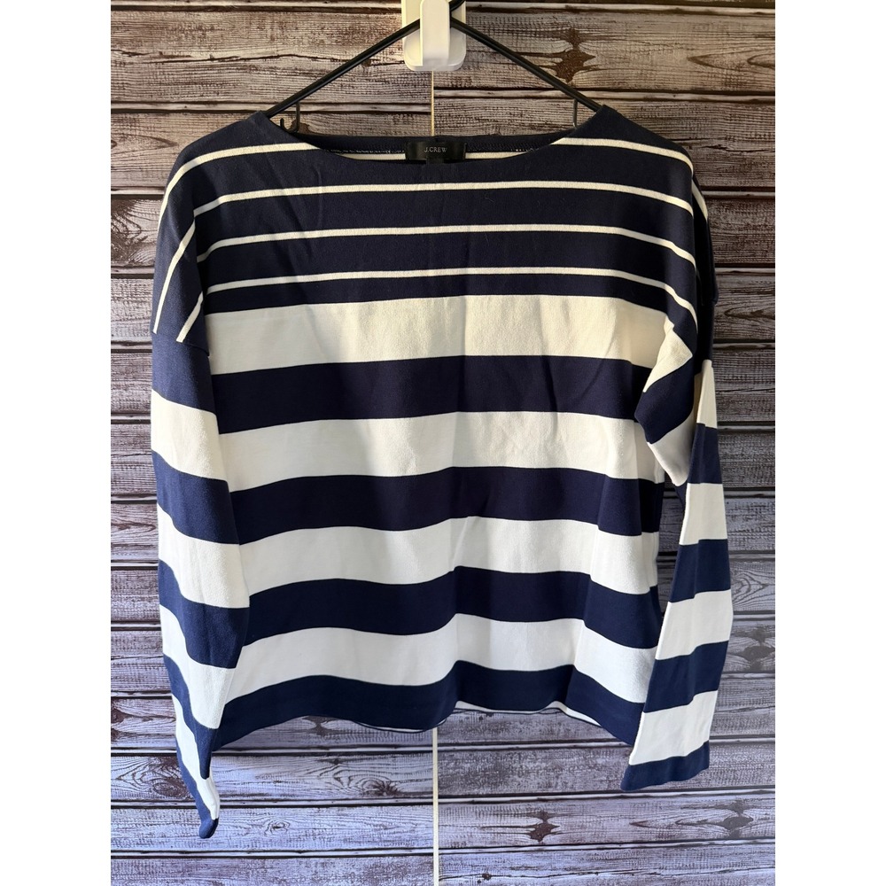 J.Crew Women's Long-Sleeved Top Size S Navy Blue White Striped